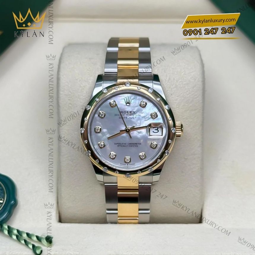 Kỳ Lân Luxury datejust 31 278343rbr 0027 xa cu kim cuong 5 Đồng hồ Rolex Datejust 31 demi xà cừ 278343RBR-0027
