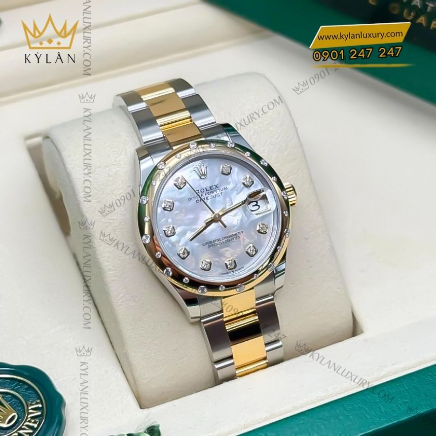 Kỳ Lân Luxury datejust 31 278343rbr 0027 xa cu kim cuong 7 Đồng hồ Rolex Datejust 31 demi xà cừ 278343RBR-0027