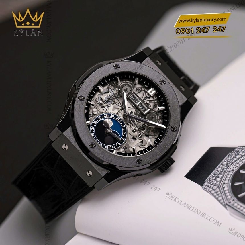 Kỳ Lân Luxury hublot aerofusion moonphase black magic 547cx0170lr 7 Đồng hồ Hublot Classic Fusion Aerofusion Moonphase Black Magic 42mm