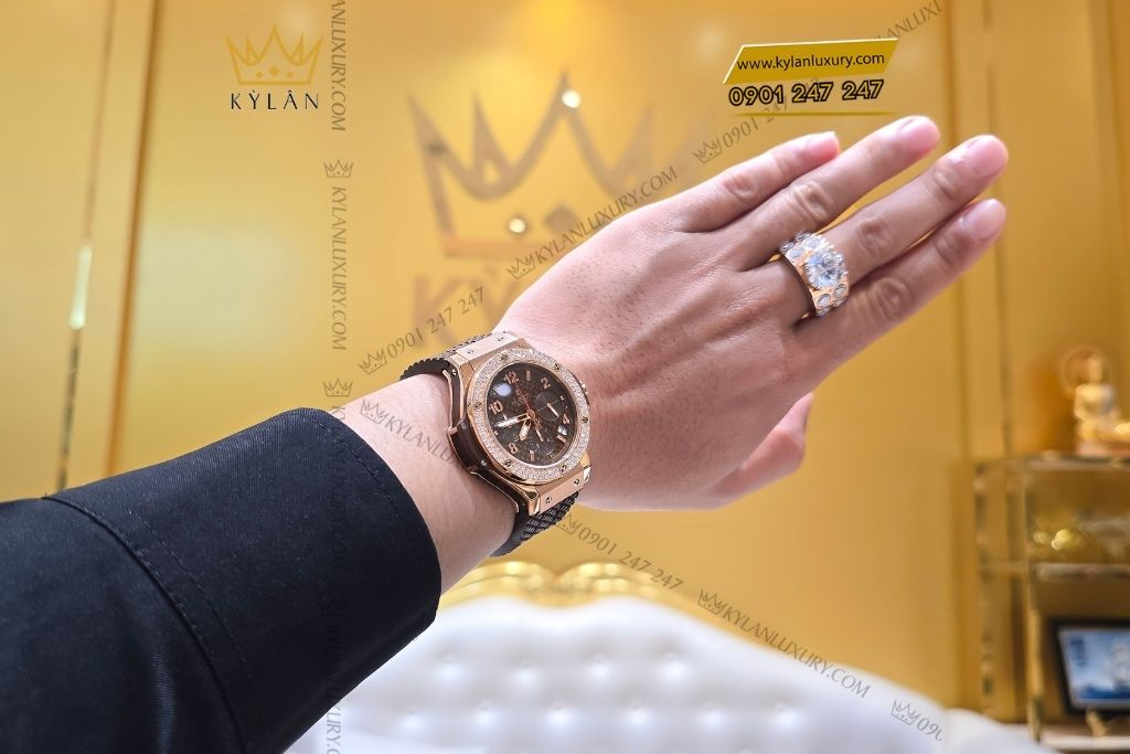 Kỳ Lân Luxury hublot chronograph king gold cappuccino diamond 12 Đồng hồ Hublot Big Bang Chronograph King Gold Cappuccino Diamond 41mm
