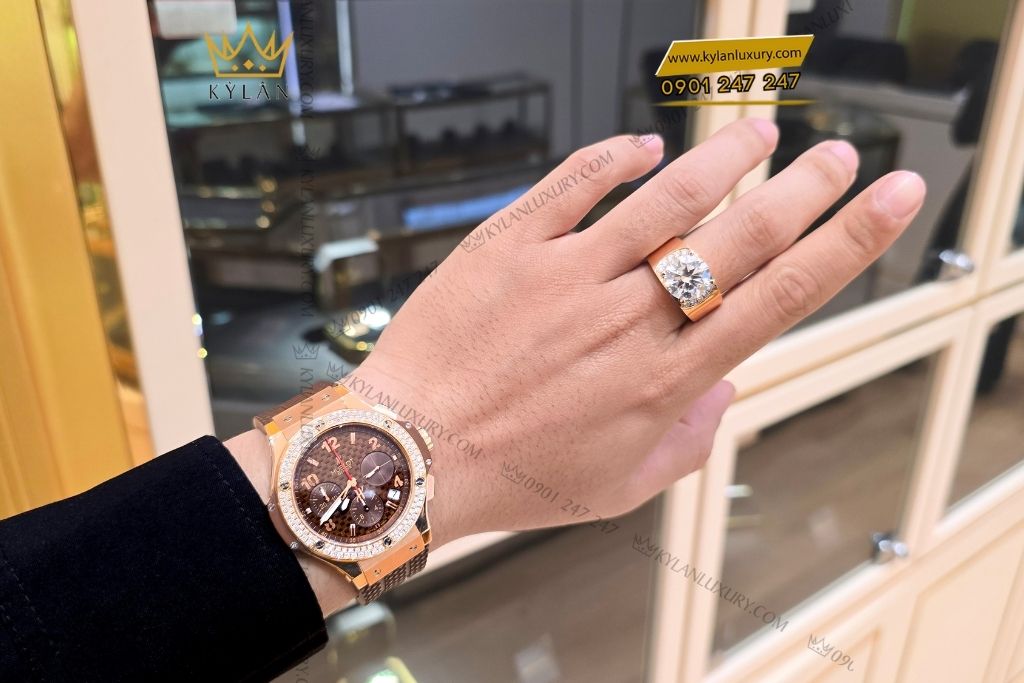 Kỳ Lân Luxury hublot chronograph king gold cappuccino diamond 2 Đồng hồ Hublot Big Bang Chronograph King Gold Cappuccino Diamond 41mm