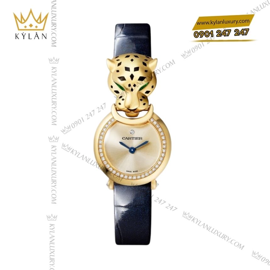Kỳ Lân Luxury la panthere de cartier crhpi01723 vang vang da ca 3 Đồng hồ La Panthère de Cartier vàng vàng bản dây da cá