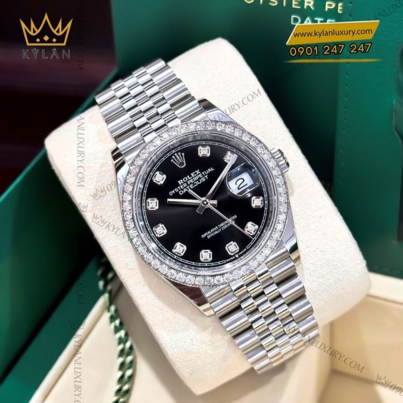 Đồng hồ Rolex Datejust 36 mặt số đen kim cương 126284RBR-0019