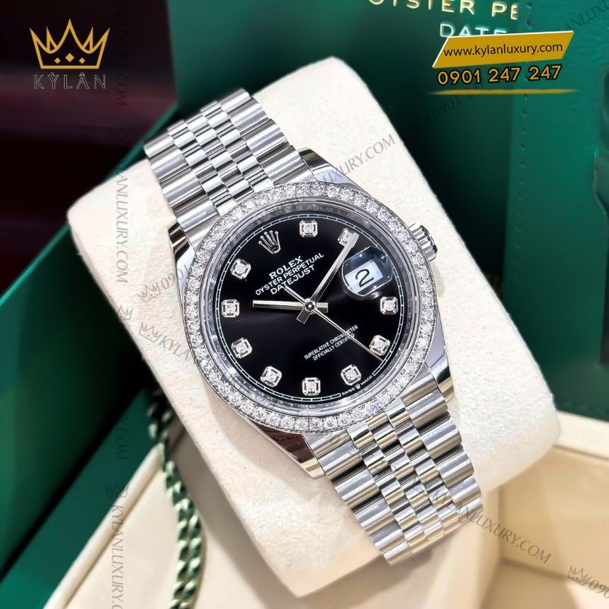 Kỳ Lân Luxury rolex datejust 36 126284rbr 0019 den kim cuong 4 Đồng hồ Rolex Datejust 36 mặt số đen kim cương 126284RBR-0019