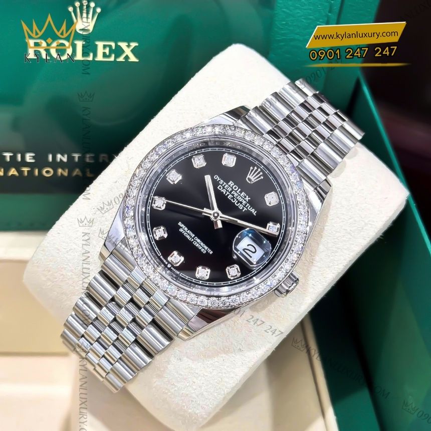 Kỳ Lân Luxury rolex datejust 36 126284rbr 0019 den kim cuong 5 Đồng hồ Rolex Datejust 36 mặt số đen kim cương 126284RBR-0019