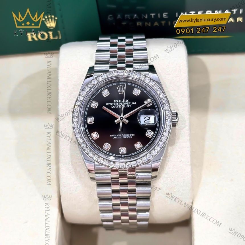 Kỳ Lân Luxury rolex datejust 36 126284rbr 0019 den kim cuong 7 Đồng hồ Rolex Datejust 36 mặt số đen kim cương 126284RBR-0019