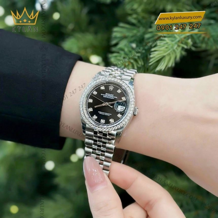 Kỳ Lân Luxury rolex datejust 36 126284rbr 0019 den kim cuong 9 Đồng hồ Rolex Datejust 36 mặt số đen kim cương 126284RBR-0019