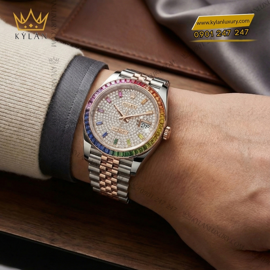 Kỳ Lân Luxury rolex datejust 41 custom rainbow 126331 2 Đồng hồ Rolex Datejust 41 custom kim cương vành rainbow 126331