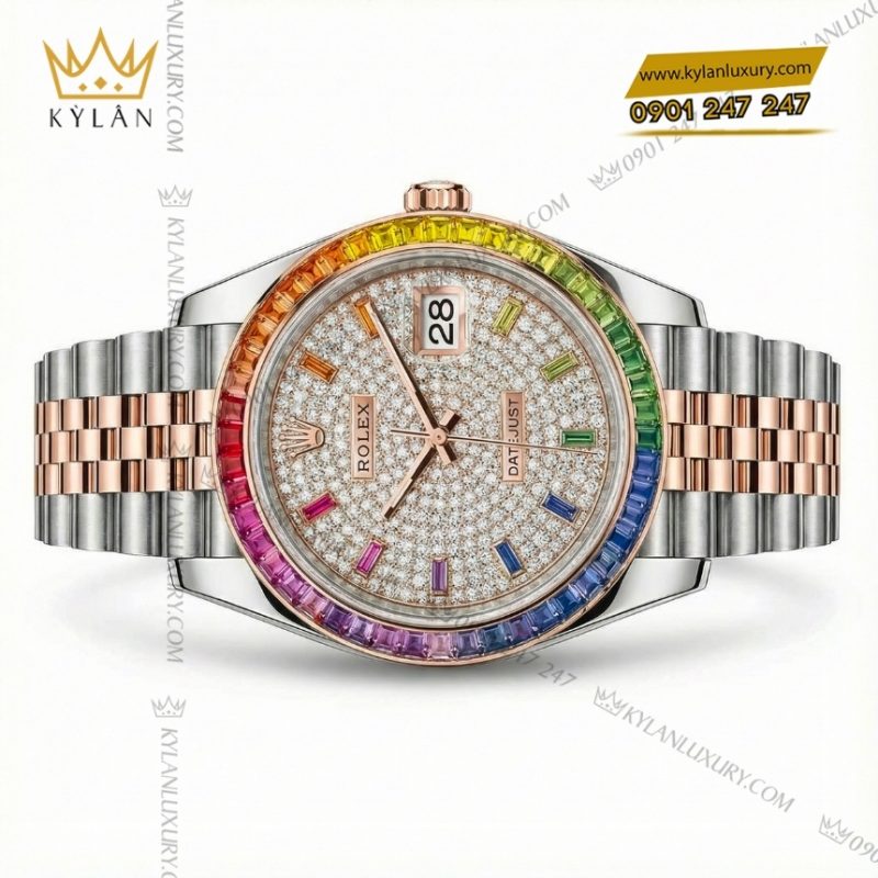Đồng hồ Rolex Datejust 41 custom kim cương vành rainbow 126331