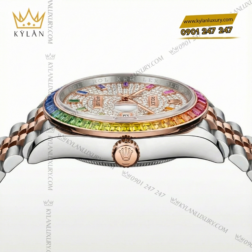 Kỳ Lân Luxury rolex datejust 41 custom rainbow 126331 7 Đồng hồ Rolex Datejust 41 custom kim cương vành rainbow 126331