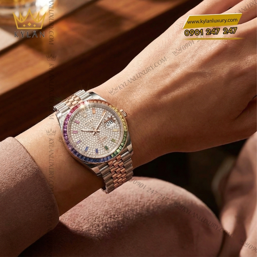 Kỳ Lân Luxury rolex datejust 41 custom rainbow 126331 8 Đồng hồ Rolex Datejust 41 custom kim cương vành rainbow 126331