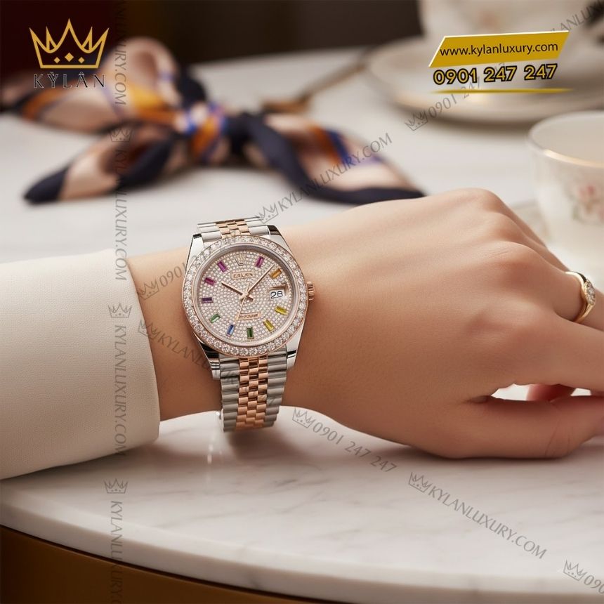 Kỳ Lân Luxury rolex datejust custom kim tron 126331 12 Đồng hồ Rolex Datejust 41 custom kim cương 126331