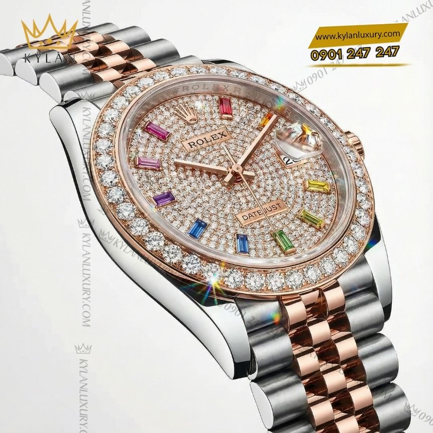 Kỳ Lân Luxury rolex datejust custom kim tron 126331 5 Đồng hồ Rolex Datejust 41 custom kim cương 126331