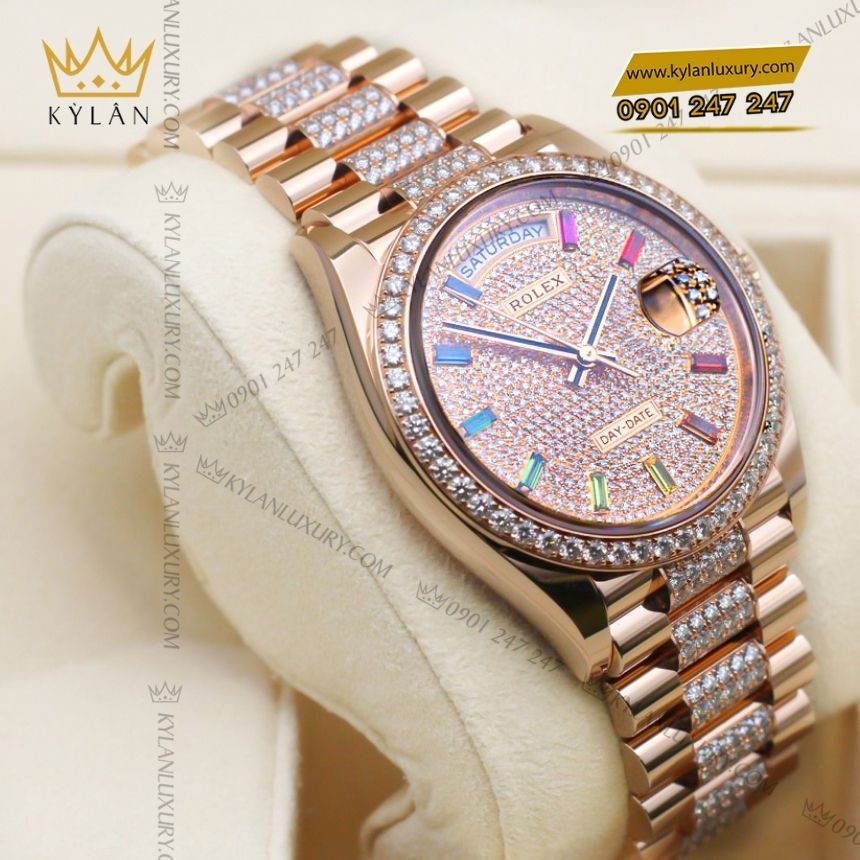 Kỳ Lân Luxury rolex day date 36 128345rbr 0043 everose rainbow 4 Đồng hồ Rolex Day Date Everose Gold Rainbow 128345RBR-0043