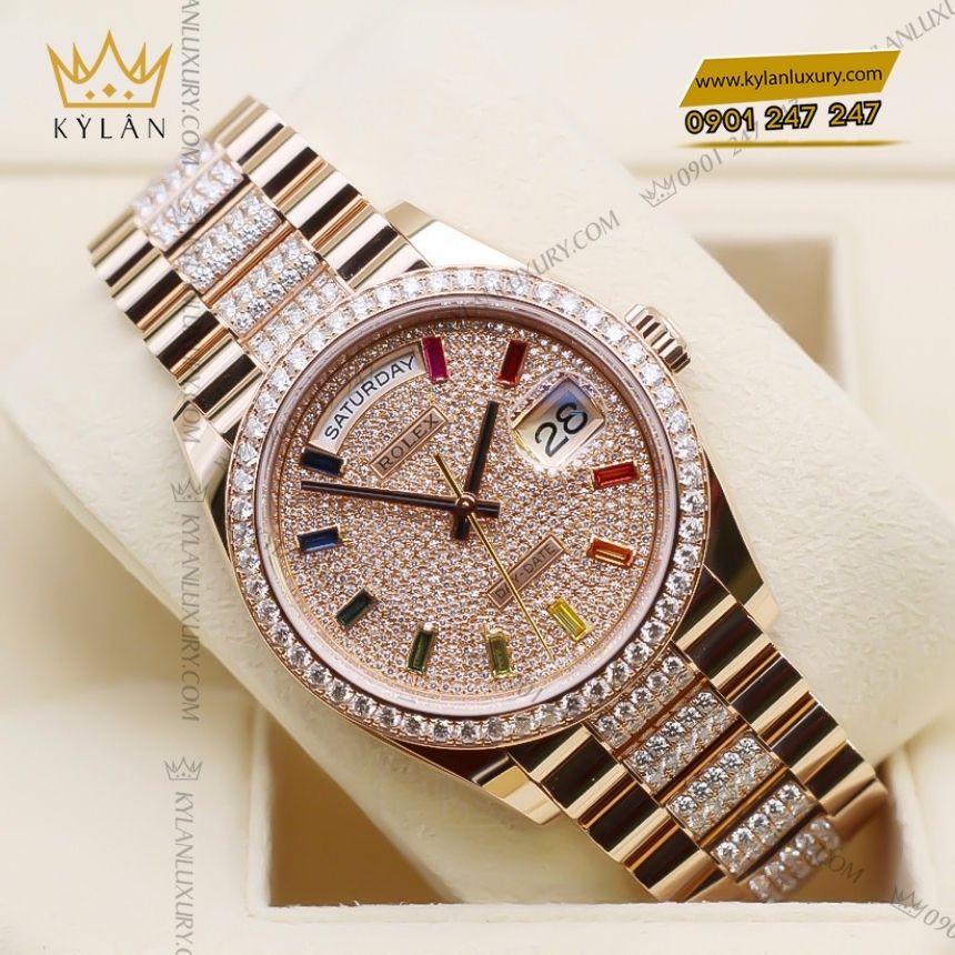 Kỳ Lân Luxury rolex day date 36 128345rbr 0043 everose rainbow 5 Đồng hồ Rolex Day Date Everose Gold Rainbow 128345RBR-0043