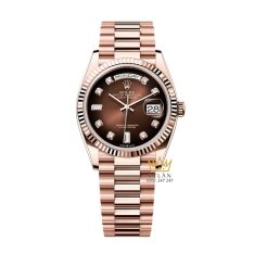 Đồng hồ Rolex Day Date 36 nâu ombré cọc kim cương 128235-0037