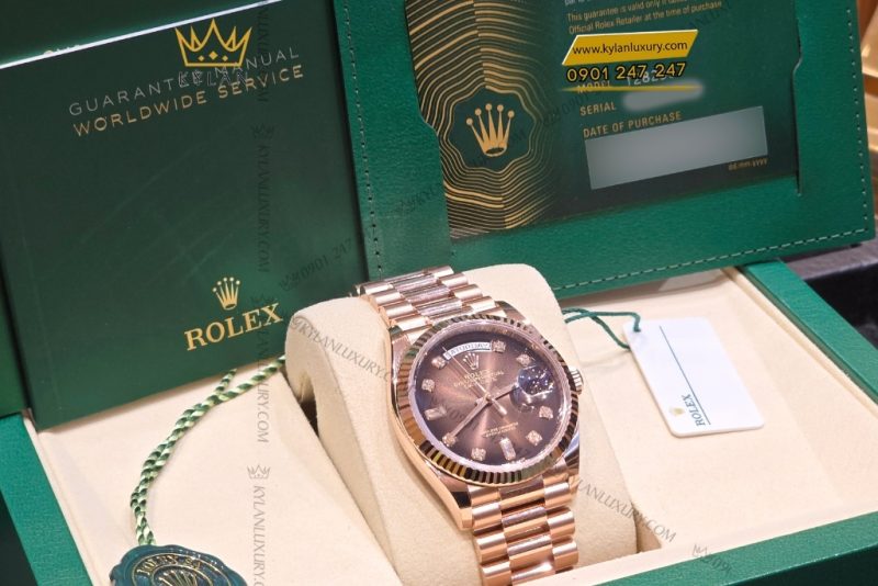 Đồng hồ Rolex Day Date 36 nâu ombré cọc kim cương 128235-0037