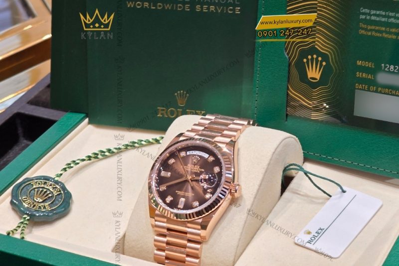 Đồng hồ Rolex Day Date 36 nâu ombré cọc kim cương 128235-0037