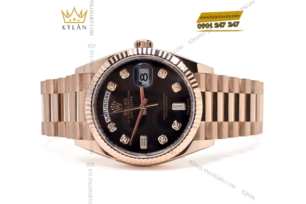 Kỳ Lân Luxury rolex day date 36 nau kim cuong 128235 0037 8 Đồng hồ Rolex Day Date 36 nâu ombré cọc kim cương 128235-0037