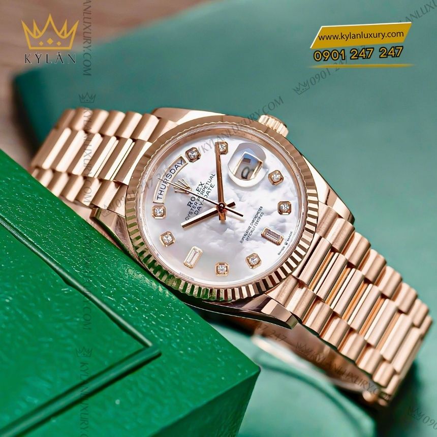 Kỳ Lân Luxury rolex day date 36 xa cu kim cuong 128235 0029 12 Đồng hồ Rolex Day Date 36 xà cừ kim cương 128235-0029