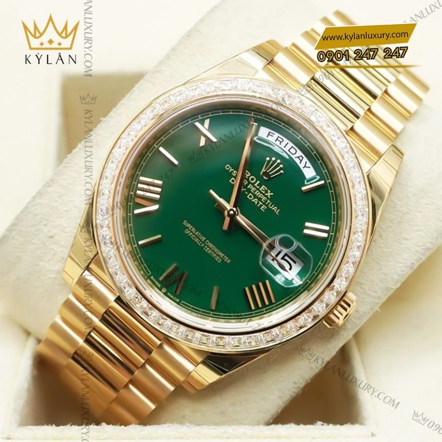 Kỳ Lân Luxury rolex day date 40 228398tbr 0039 mat so xanh la 3 Đồng hồ Rolex Day Date 40 vàng vàng mặt xanh lá 228398TBR-0039