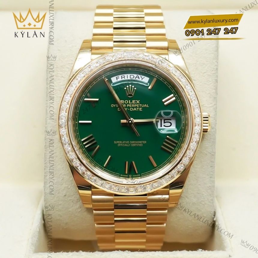 Kỳ Lân Luxury rolex day date 40 228398tbr 0039 mat so xanh la 5 Đồng hồ Rolex Day Date 40 vàng vàng mặt xanh lá 228398TBR-0039