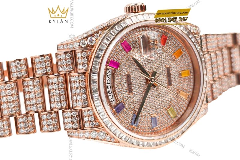Đồng hồ Rolex Day Date vàng hồng custom full kim cương