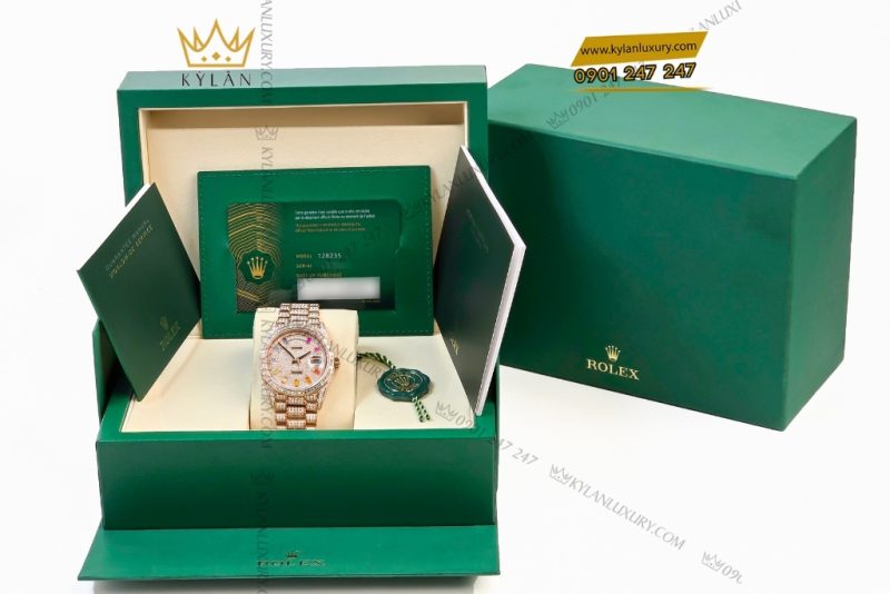 Đồng hồ Rolex Day Date vàng hồng custom full kim cương