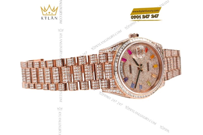 Đồng hồ Rolex Day Date vàng hồng custom full kim cương
