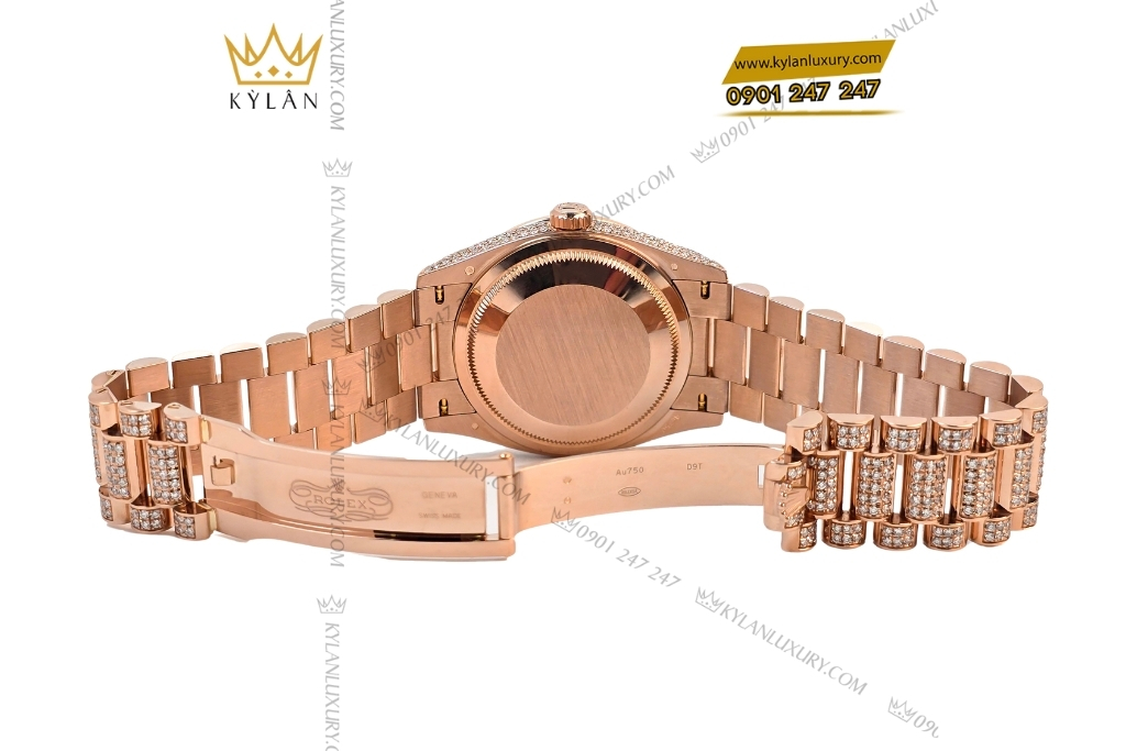 Kỳ Lân Luxury rolex day date vang hong custom full kim cuong 9 Đồng hồ Rolex Day Date vàng hồng custom full kim cương