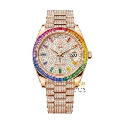 Đồng hồ Rolex Day Date vàng hồng custom kim cương & vành rainbow