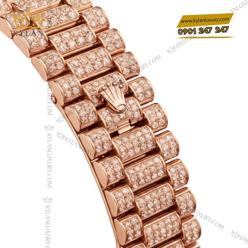 Kỳ Lân Luxury rolex day date vang hong custom kim cuong rainbow 10 Đồng hồ Rolex Day Date vàng hồng custom kim cương & vành rainbow