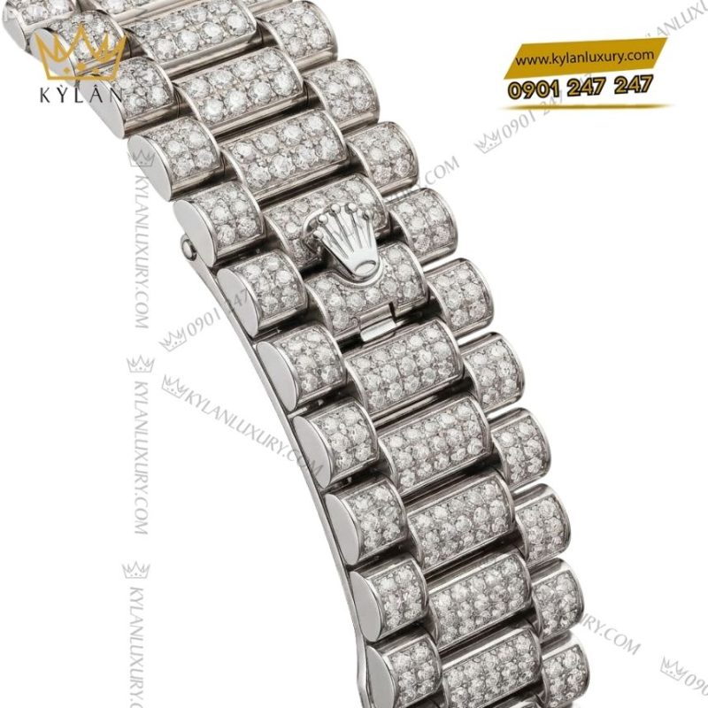 Đồng hồ Rolex Day Date vàng trắng custom kim cương & vành Rainbow