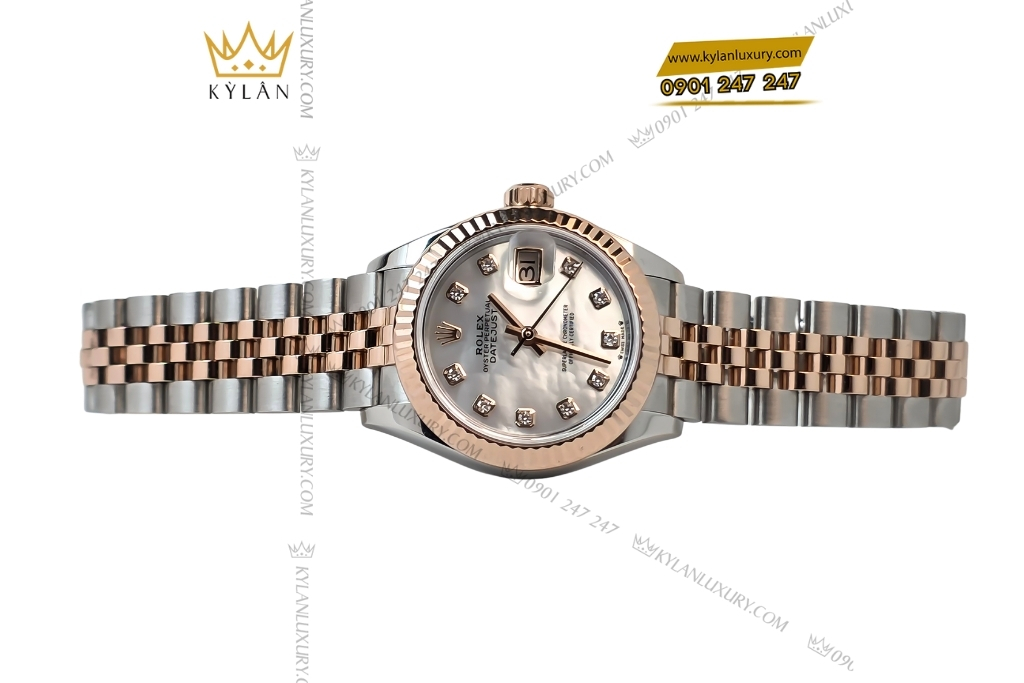 Kỳ Lân Luxury rolex lady datejust 28 279171 0013 demi xa cu 10 Đồng hồ Rolex Lady Datejust 28 demi vàng hồng xà cừ 279171-0013