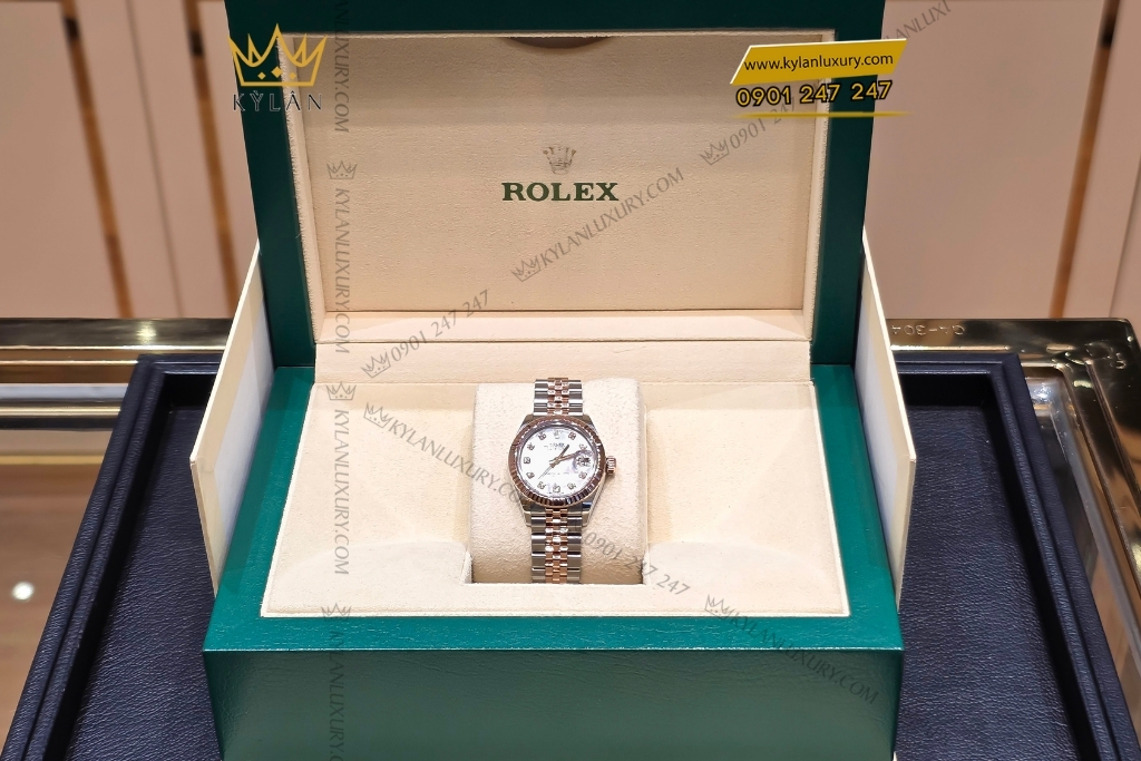 Kỳ Lân Luxury rolex lady datejust 28 279171 0013 demi xa cu 2 Đồng hồ Rolex Lady Datejust 28 demi vàng hồng xà cừ 279171-0013