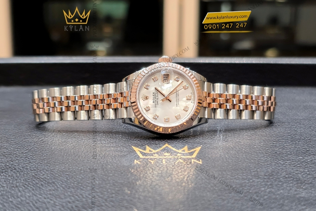 Kỳ Lân Luxury rolex lady datejust 28 279171 0013 demi xa cu 3 Đồng hồ Rolex Lady Datejust 28 demi vàng hồng xà cừ 279171-0013