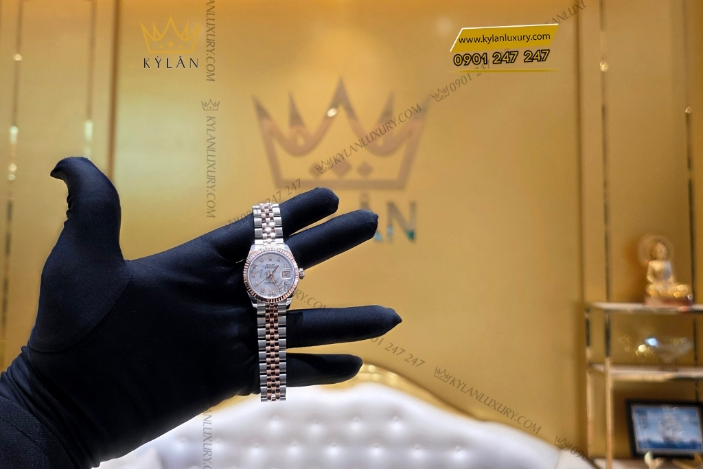 Kỳ Lân Luxury rolex lady datejust 28 279171 0013 demi xa cu 6 Đồng hồ Rolex Lady Datejust 28 demi vàng hồng xà cừ 279171-0013