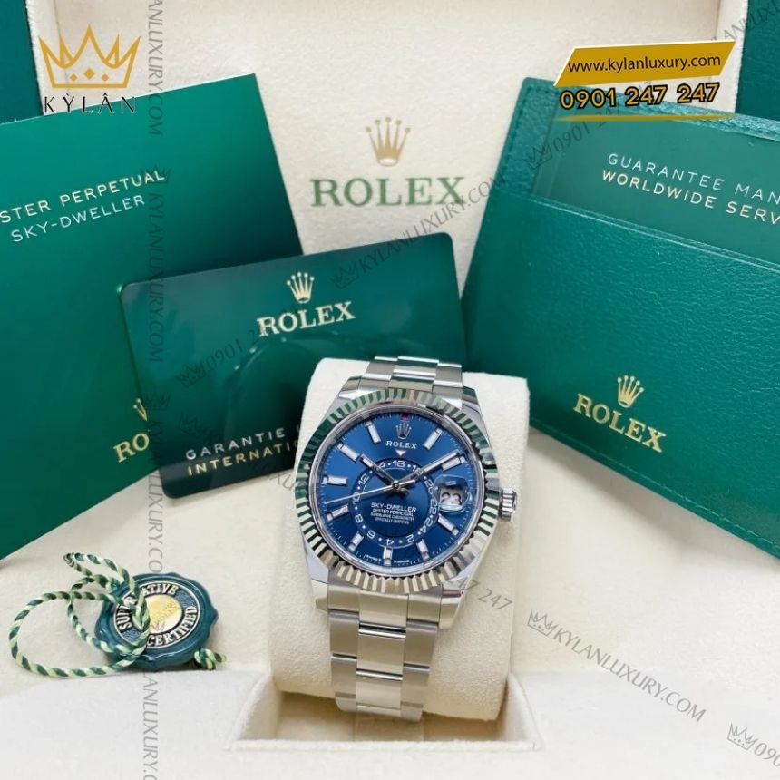 Kỳ Lân Luxury rolex sky dweller 336934 0005 xanh duong oyster 4 Đồng hồ Rolex Sky Dweller Oyster xanh dương 336934-0005
