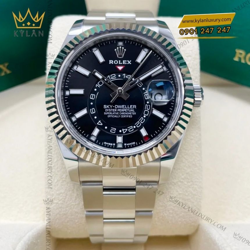 Kỳ Lân Luxury rolex sky dweller 336934 0007 mat den oyster 3 Đồng hồ Rolex Sky Dweller Oyster mặt đen 336934-0007