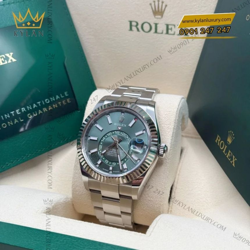 Kỳ Lân Luxury rolex sky dweller 336934 xanh bac ha oyster 10 Đồng hồ Rolex Sky Dweller Oyster xanh bạc hà 336934-0001