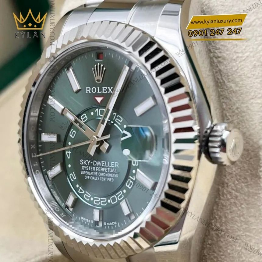 Kỳ Lân Luxury rolex sky dweller 336934 xanh bac ha oyster 5 Đồng hồ Rolex Sky Dweller Oyster xanh bạc hà 336934-0001