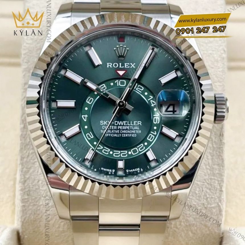 Kỳ Lân Luxury rolex sky dweller 336934 xanh bac ha oyster 9 Đồng hồ Rolex Sky Dweller Oyster xanh bạc hà 336934-0001