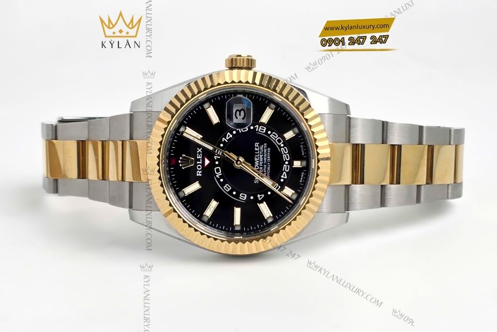 Kỳ Lân Luxury rolex sky dweller demi vang vang 336933 0003 1 Đồng hồ Sky Dweller demi vàng vàng mặt đen 336933-0003