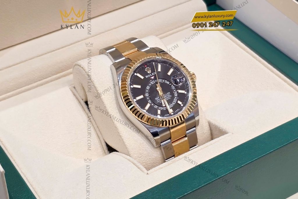 Kỳ Lân Luxury rolex sky dweller demi vang vang 336933 0003 10 Đồng hồ Sky Dweller demi vàng vàng mặt đen 326933-0003