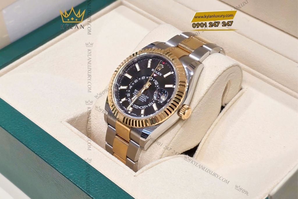 Kỳ Lân Luxury rolex sky dweller demi vang vang 336933 0003 11 Đồng hồ Sky Dweller demi vàng vàng mặt đen 326933-0003