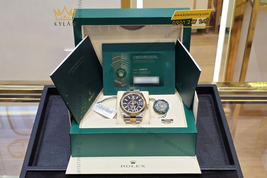 Kỳ Lân Luxury rolex sky dweller demi vang vang 336933 0003 12 Đồng hồ Sky Dweller demi vàng vàng mặt đen 326933-0003