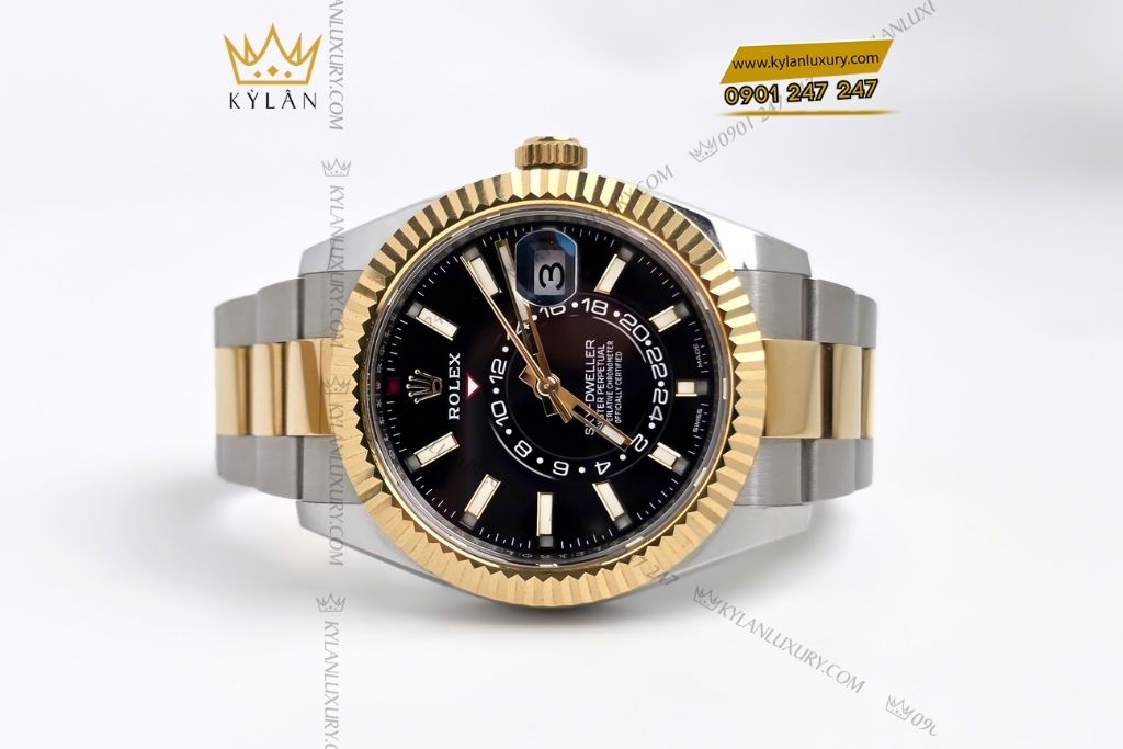 Kỳ Lân Luxury rolex sky dweller demi vang vang 336933 0003 4 Đồng hồ Sky Dweller demi vàng vàng mặt đen 326933-0003