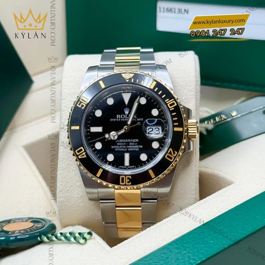 Kỳ Lân Luxury rolex submariner 116613ln 0001 rolesor den 5 Đồng hồ Rolex Submariner Date demi vàng vàng 116613LN-0001