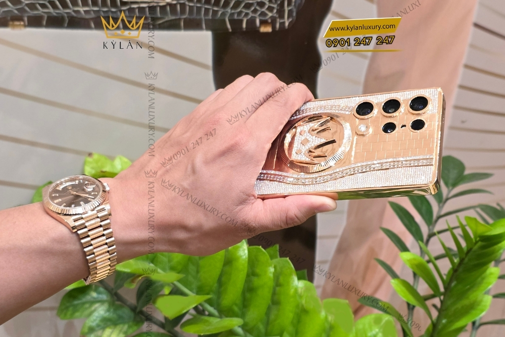Kỳ Lân Luxury samsung galaxy s25 custom vang hong kim cuong 11 Điện thoại Samsung Galaxy S25 Ultra custom vàng hồng kim cương