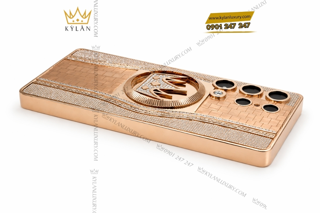 Kỳ Lân Luxury samsung galaxy s25 custom vang hong kim cuong 12 Điện thoại Samsung Galaxy S25 Ultra custom vàng hồng kim cương